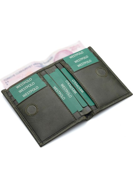 Hakiki Eskitme Deri Kağıt Para ve Bol Kart Bölmeli Unisex Cüzdan - Haki modelleri