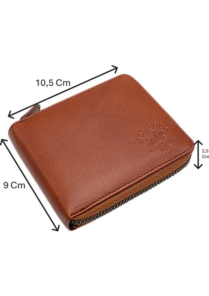 Lion Unisex Kağıt Para ve Bozuk Para Bölmeli Hakiki Deri Cüzdan Kartlık - Taba