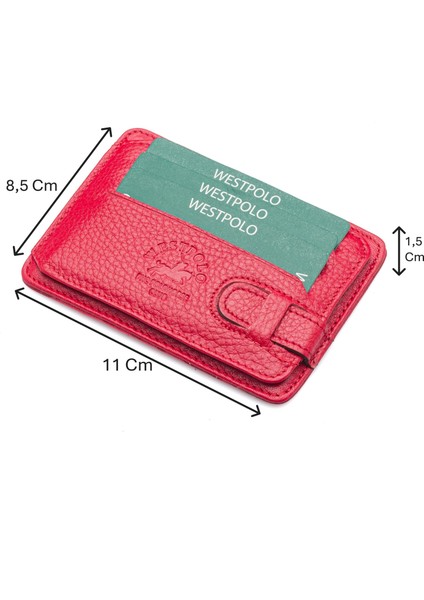Hakiki Deri Kuşaklı Unisex Kartlık - Kırmızı