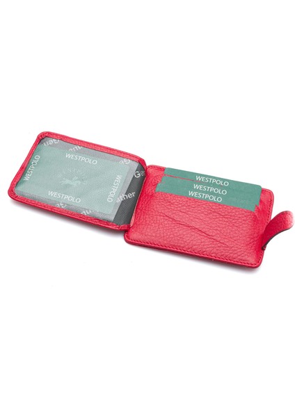 Hakiki Deri Kuşaklı Unisex Kartlık - Kırmızı modelleri