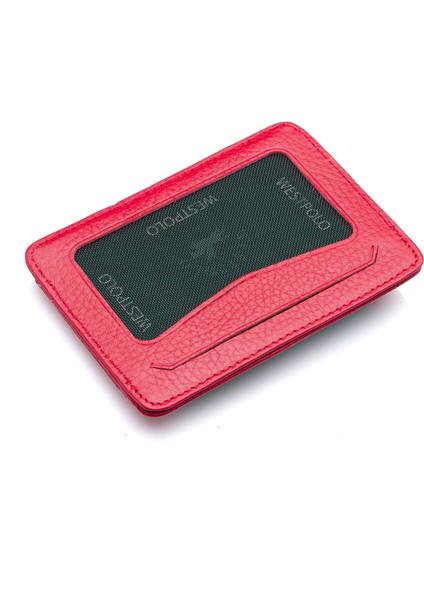 Hakiki Deri Kuşaklı Unisex Kartlık - Kırmızı fırsatları