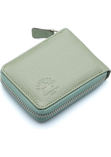 Hakiki Deri Kağıt Para ve Bol Şeffaf Kart Bölmeli, Fermuarlı Unisex Kartlık - Mint Yeşili fiyatları
