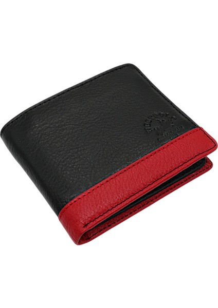 Hakiki Deri Kağıt Para ve Bol Kart Bölmeli Erkek Cüzdanı - Siyah-Kırmızı fiyatları