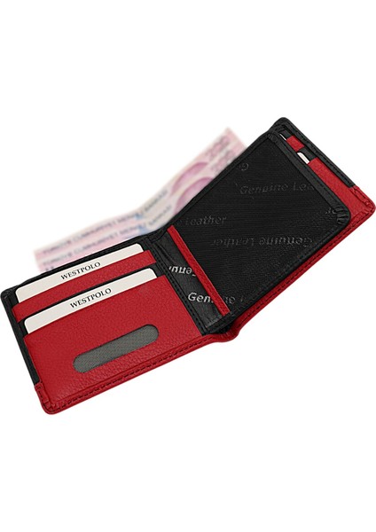 Hakiki Deri Kağıt Para ve Bol Kart Bölmeli Erkek Cüzdanı - Siyah-Kırmızı modelleri