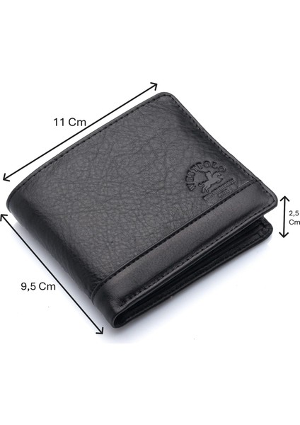 Hakiki Deri Kağıt Para ve Bol Kart Bölmeli Erkek Cüzdanı - Siyah