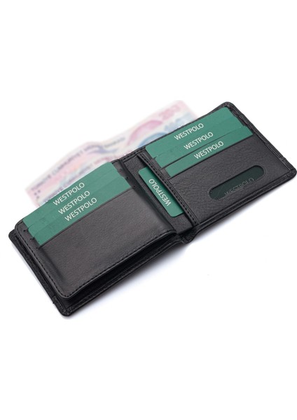 Hakiki Deri Kağıt Para ve Bol Kart Bölmeli Erkek Cüzdanı - Siyah fırsatları