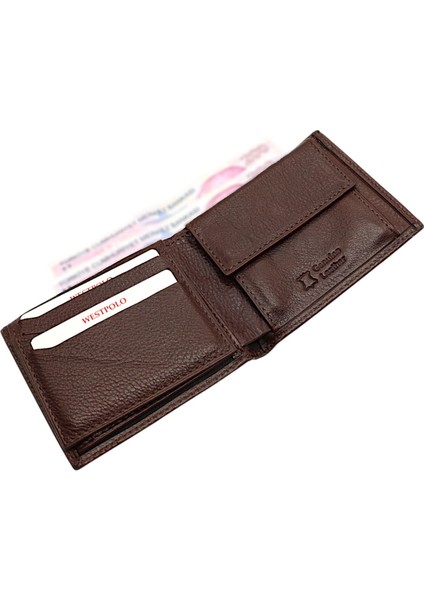 Hakiki Deri Kağıt Para, Bozuk Para ve Bol Kart Bölmeli Erkek Cüzdanı - Kahverengi modelleri