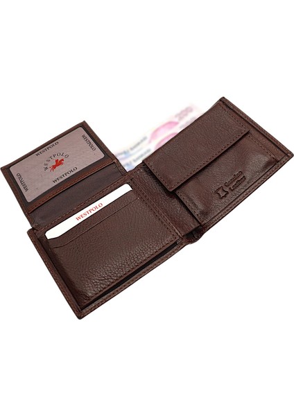 Hakiki Deri Kağıt Para, Bozuk Para ve Bol Kart Bölmeli Erkek Cüzdanı - Kahverengi fırsatları