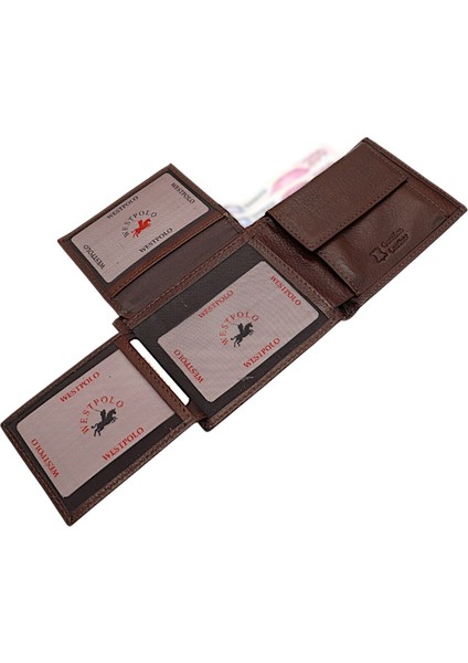 Hakiki Deri Kağıt Para, Bozuk Para ve Bol Kart Bölmeli Erkek Cüzdanı - Kahverengi indirimleri