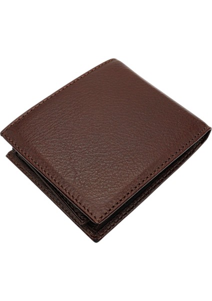 Hakiki Deri Kağıt Para, Bozuk Para ve Bol Kart Bölmeli Erkek Cüzdanı - Kahverengi