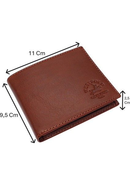 Hakiki Deri Kağıt Para ve Bol Kart Bölmeli Erkek Cüzdanı - Taba