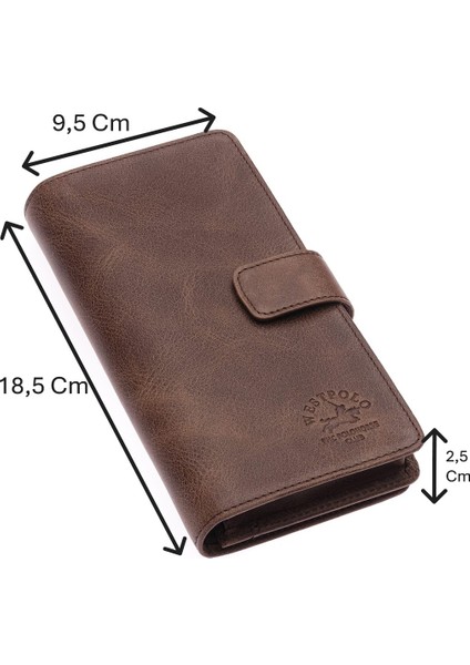 Hakiki Eskitme Deri Kağıt Para, Bol Kart ve Telefon Bölmeli Unisex Uzun Cüzdan - Kapuçino