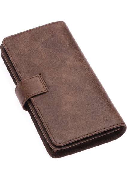 Hakiki Eskitme Deri Kağıt Para, Bol Kart ve Telefon Bölmeli Unisex Uzun Cüzdan - Kapuçino indirimleri