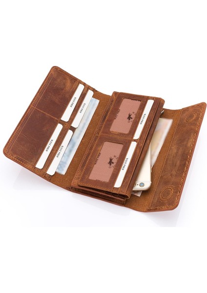 Malone Unisex Hakiki Eskitme Deri Telefon Bölmeli El Portföyü Cüzdan - G2 Taba modelleri