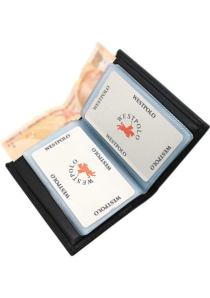 Hakiki Deri Kağıt Para ve Bol Şeffaf Kart Bölmeli Unisex Kartlık - Siyah modelleri