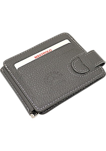 Hakiki Deri Çift Taraflı Kullanıma Uygun Kuşaklı Kağıt Para Klipsli Unisex Kartlık - Gri fiyatları