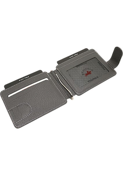 Hakiki Deri Çift Taraflı Kullanıma Uygun Kuşaklı Kağıt Para Klipsli Unisex Kartlık - Gri modelleri