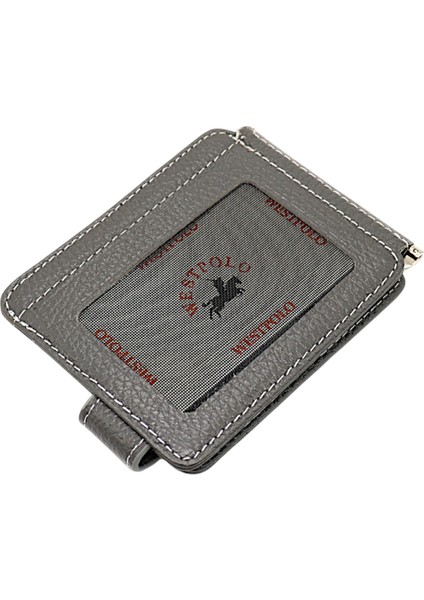 Hakiki Deri Çift Taraflı Kullanıma Uygun Kuşaklı Kağıt Para Klipsli Unisex Kartlık - Gri indirimleri