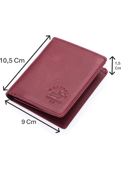 Kağıt Para ve Bol Kart Bölmeli Unisex Crazy Eskitme Hakiki Deri Cüzdan Kartlık - Bordo