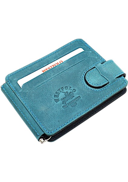 Hakiki Eskitme Deri Kuşaklı Kağıt Para Klipsli Unisex Kartlık - Turkuaz Mavi-Lacivert fiyatları