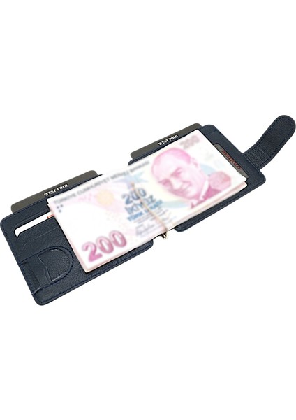 Hakiki Eskitme Deri Kuşaklı Kağıt Para Klipsli Unisex Kartlık - Turkuaz Mavi-Lacivert fırsatları