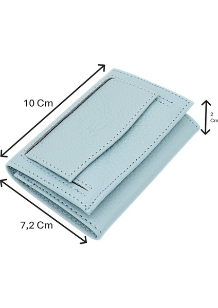 Unisex Hakiki Deri Bozuk Para ve Kağıt Para Bölmeli Cüzdan Kartlık - Bebek Mavisi