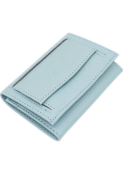 Unisex Hakiki Deri Bozuk Para ve Kağıt Para Bölmeli Cüzdan Kartlık - Bebek Mavisi fiyatları