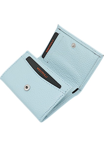 Unisex Hakiki Deri Bozuk Para ve Kağıt Para Bölmeli Cüzdan Kartlık - Bebek Mavisi modelleri