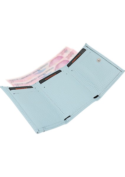 Unisex Hakiki Deri Bozuk Para ve Kağıt Para Bölmeli Cüzdan Kartlık - Bebek Mavisi fırsatları
