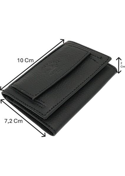 Unisex Hakiki Deri Bozuk Para ve Kağıt Para Bölmeli Cüzdan Kartlık - Siyah