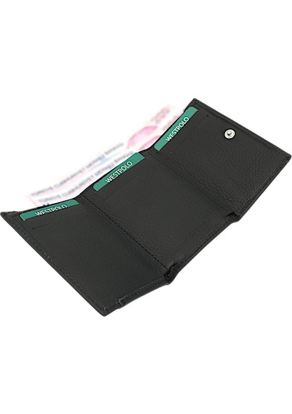 Unisex Hakiki Deri Bozuk Para ve Kağıt Para Bölmeli Cüzdan Kartlık - Siyah fırsatları