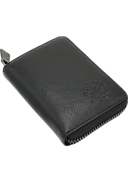 Hakiki Deri Kağıt Para ve Bol Şeffaf Kart Bölmeli, Fermuarlı Unisex Kartlık - Siyah fiyatları
