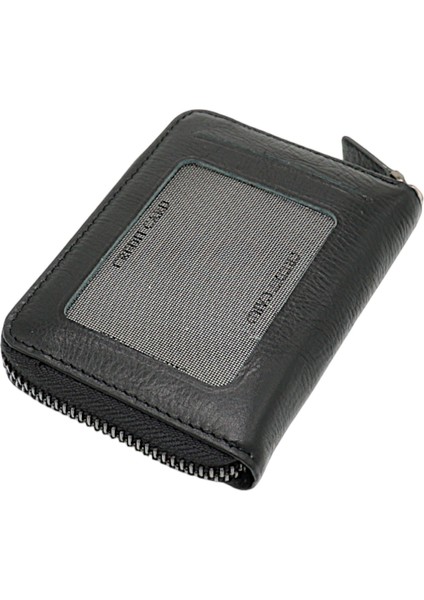 Hakiki Deri Kağıt Para ve Bol Şeffaf Kart Bölmeli, Fermuarlı Unisex Kartlık - Siyah indirimleri