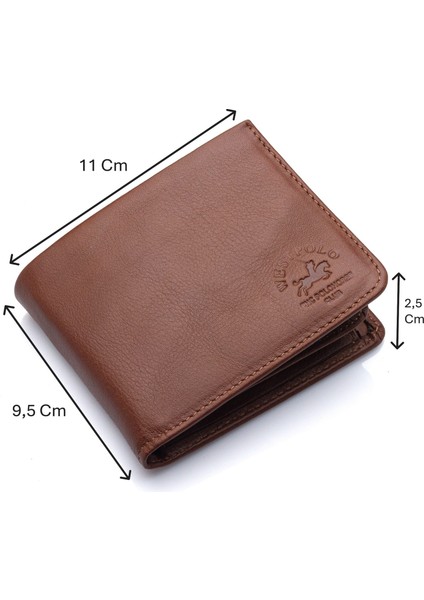 Hakiki Deri Kağıt Para, Bozuk Para ve Bol Kart Bölmeli Erkek Cüzdanı - Taba