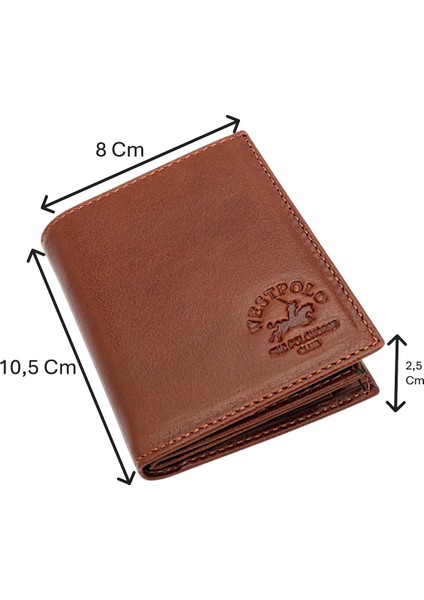 Hakiki Deri Kağıt Para, Bozuk Para ve Bol Kart Bölemli Erkek Cüzdan - Taba