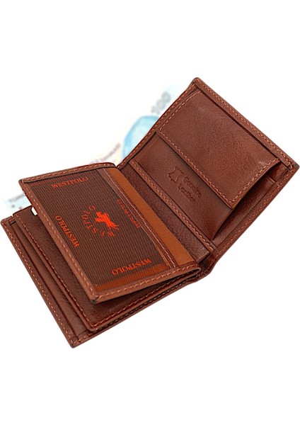 Hakiki Deri Kağıt Para, Bozuk Para ve Bol Kart Bölemli Erkek Cüzdan - Taba indirimleri