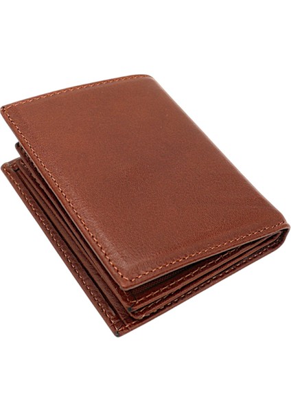 Hakiki Deri Kağıt Para, Bozuk Para ve Bol Kart Bölemli Erkek Cüzdan - Taba