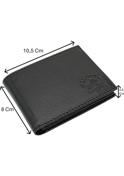 Hakiki Deri Kağıt Para, Bozuk Para ve Bol Kart Bölmeli Erkek Cüzdanı - Siyah