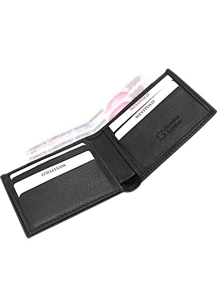 Hakiki Deri Kağıt Para, Bozuk Para ve Bol Kart Bölmeli Erkek Cüzdanı - Siyah modelleri
