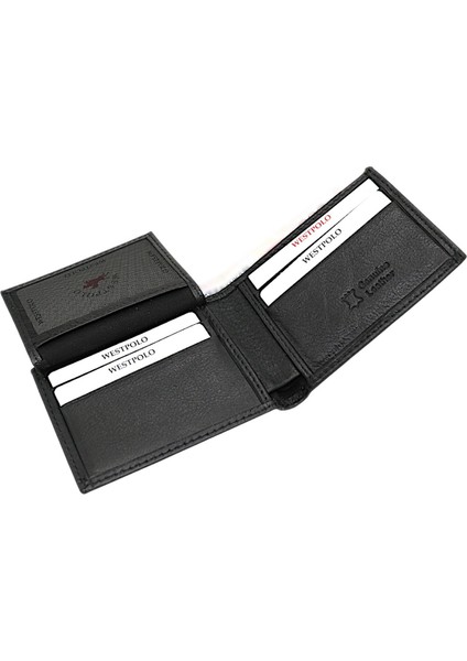 Hakiki Deri Kağıt Para, Bozuk Para ve Bol Kart Bölmeli Erkek Cüzdanı - Siyah fırsatları