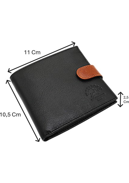 Hakiki Deri Kağıt Para, Bozuk Para ve Bol Kart Bölmeli Patlı Erkek Cüzdanı - Siyah-Taba