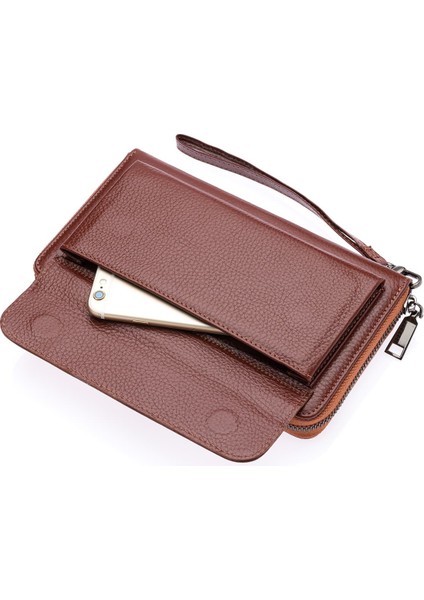 Daisy Unisex Hakiki Deri Kağıt Para ve Telefon Bölmeli Uzun Cüzdan, El Portföyü - Fındık modelleri