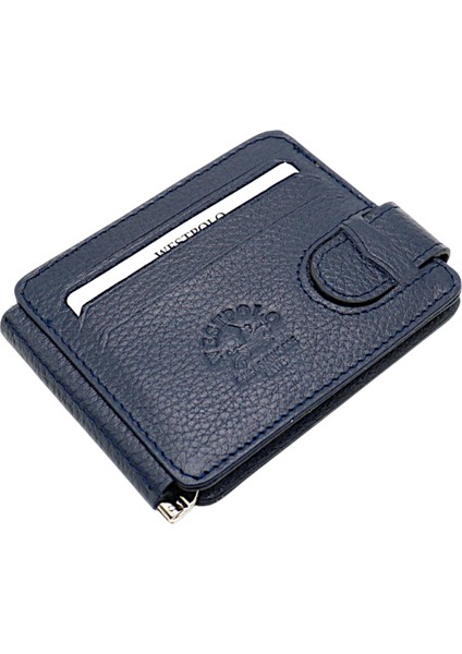 Hakiki Deri Çift Taraflı Kullanıma Uygun Kuşaklı Kağıt Para Klipsli Unisex Kartlık-Lacivert fiyatları