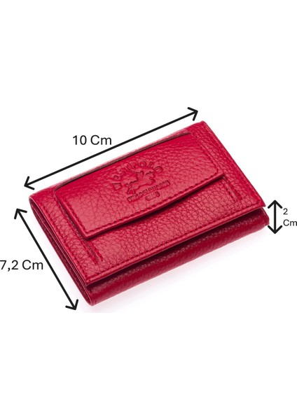 Unisex Hakiki Deri Bozuk Para ve Kağıt Para Bölmeli Cüzdan Kartlık - Kırmızı
