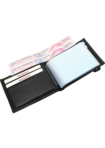 Hakiki Deri Kağıt Para ve Bol Şeffaf Kart Bölmeli Lastikli Unisex Kartlık - Siyah modelleri