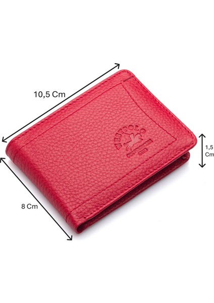 Hakiki Deri Kağıt Para ve Bol Şeffaf Kart Bölmeli Unisex Kartlık - Kırmızı