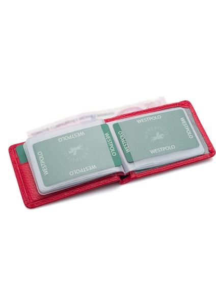 Hakiki Deri Kağıt Para ve Bol Şeffaf Kart Bölmeli Unisex Kartlık - Kırmızı fırsatları