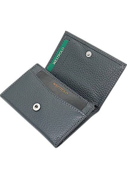 Unisex Hakiki Deri Bozuk Para ve Kağıt Para Bölmeli Cüzdan Kartlık - Koyu Gri fırsatları