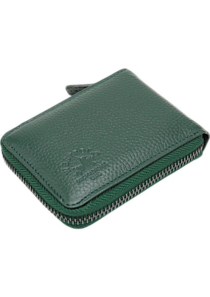 Hakiki Deri Kağıt Para ve Bol Şeffaf Kart Bölmeli, Fermuarlı Unisex Kartlık - Yeşşil fiyatları