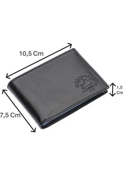 Hakiki Deri Kağıt Para ve Bol Şeffaf Kart Bölmeli Unisex Kartlık - Siyah